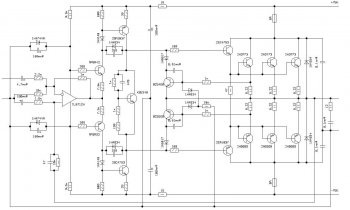 Принципиальная схема симметричного усилителя мощности с ОУ.