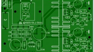 Разводка печатной платы усилителя - вид со стороны деталей